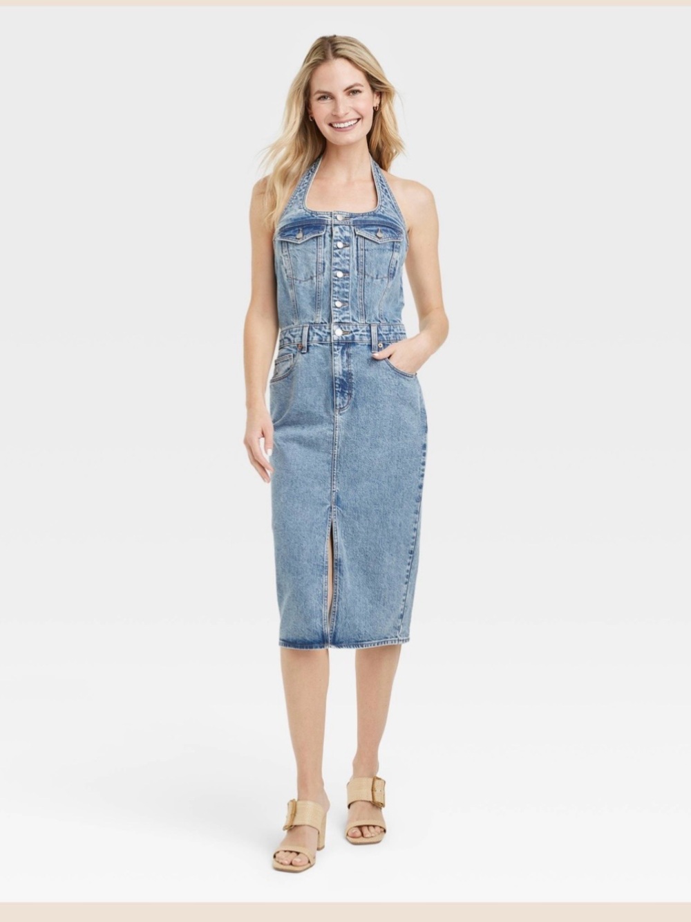 Denim Halter Midi Dress | Size 16 | Like New Denim Core Vintage Wash Casual Chic